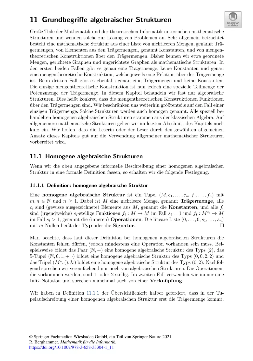 11 Grundbegriffe algebraischer Strukturen
11.1 Homogene algebraische Strukturen
11.1.1 Definition