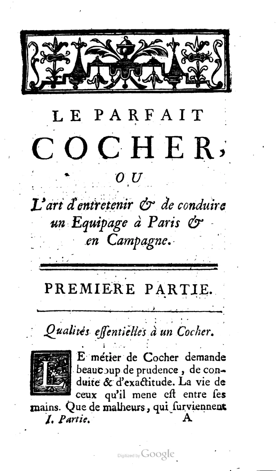 Q Ualités effentielles à un Cocher