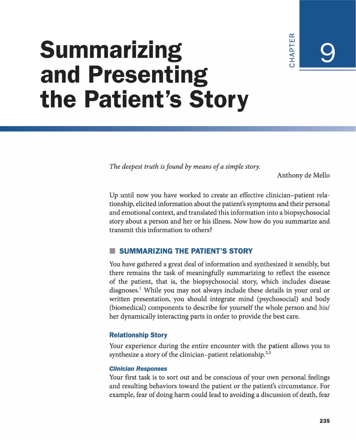 Chapter 9 Summarizing and Presenting the Patient's Story