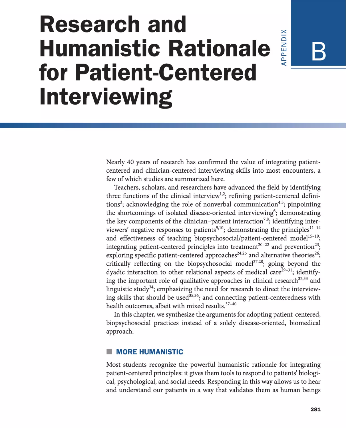 Appendix B Research and Humanistic Rationale for Patient-Centered Interviewing