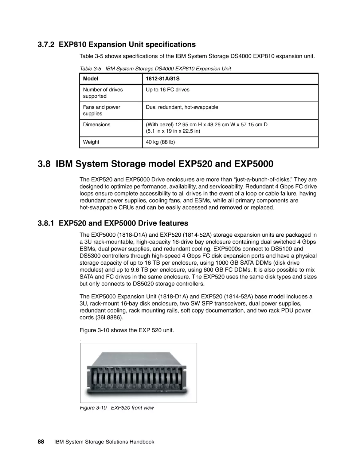 3.7.2 EXP810 Expansion Unit specifications
3.8 IBM System Storage model EXP520 and EXP5000
3.8.1 EXP520 and EXP5000 Drive features
