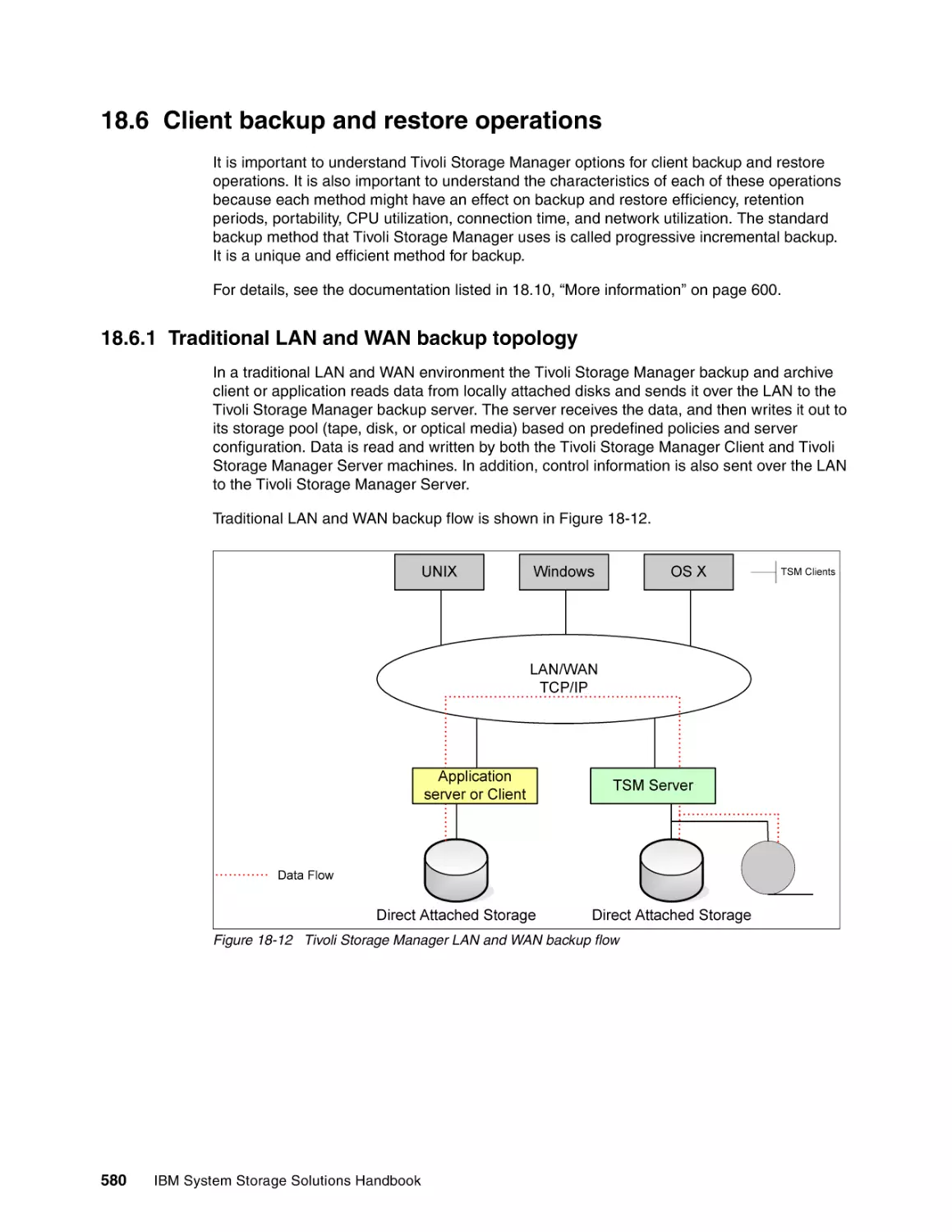 18.6 Client backup and restore operations
18.6.1 Traditional LAN and WAN backup topology