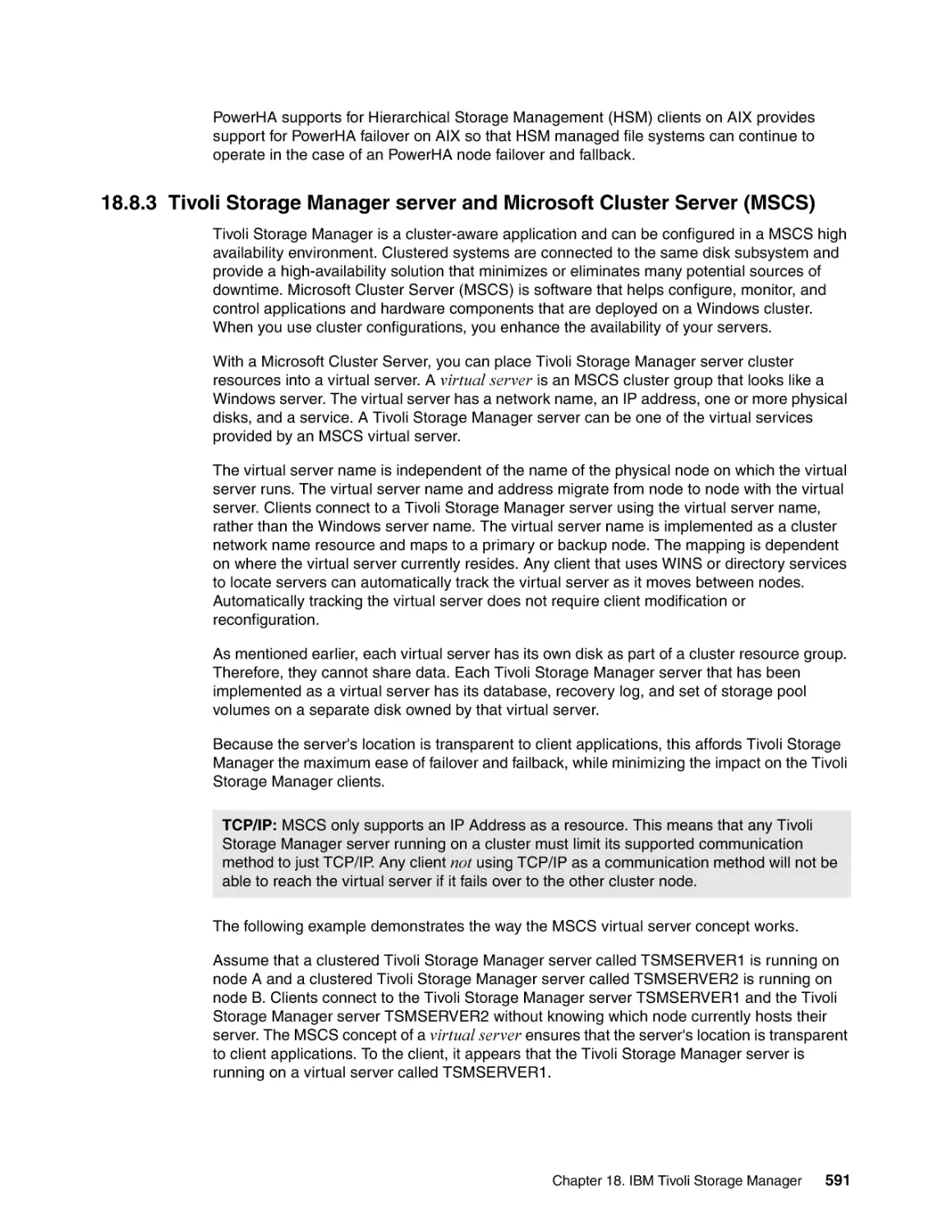 18.8.3 Tivoli Storage Manager server and Microsoft Cluster Server (MSCS)