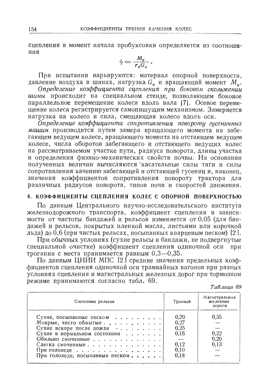 4. Коэффициенты сцепления колес с опорной поверхностью