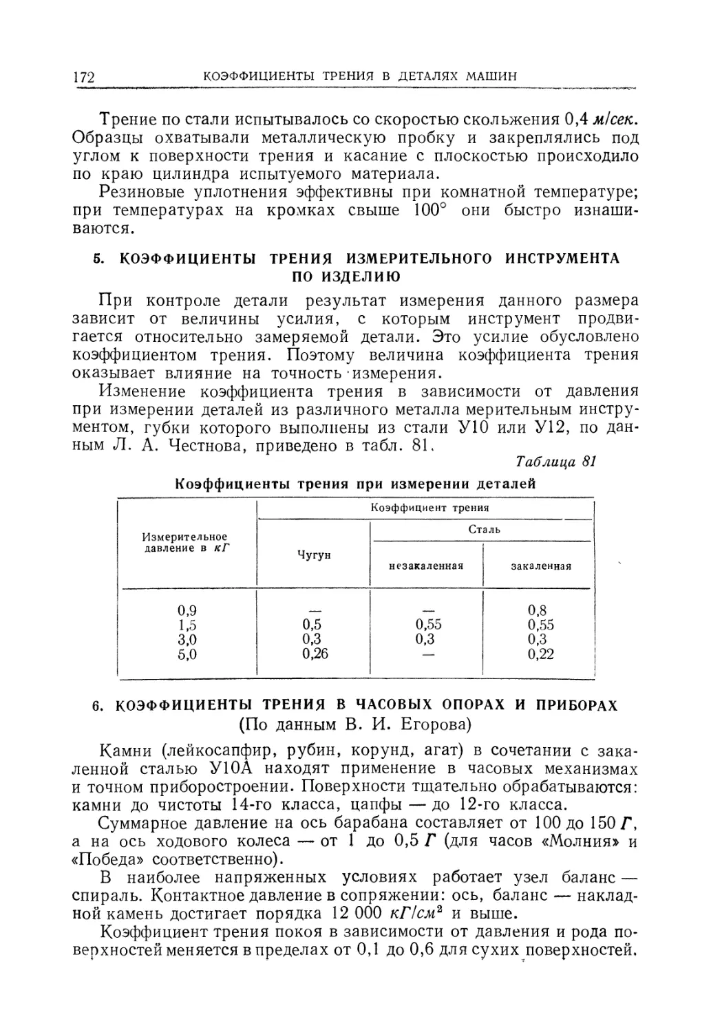 5. Коэффициенты трения измерительного инструмента по изделию
6. Коэффициенты трения в часовых опорах и приборах