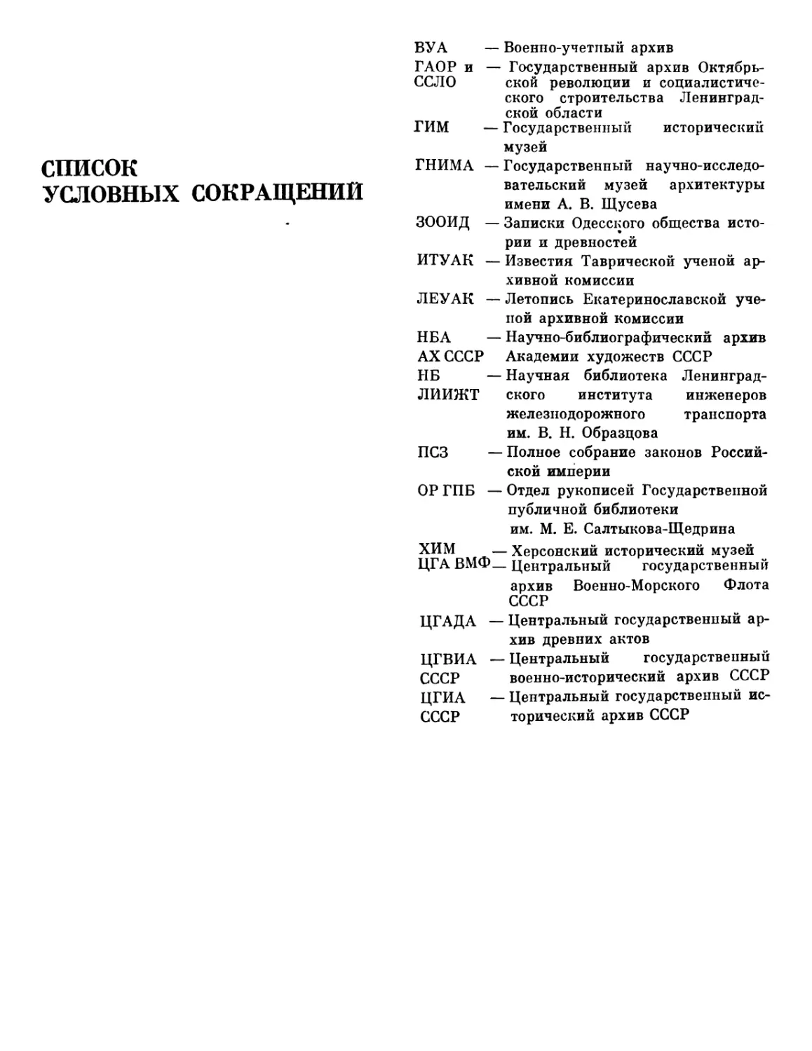 СПИСОК УСЛОВНЫХ СОКРАЩЕНИЙ