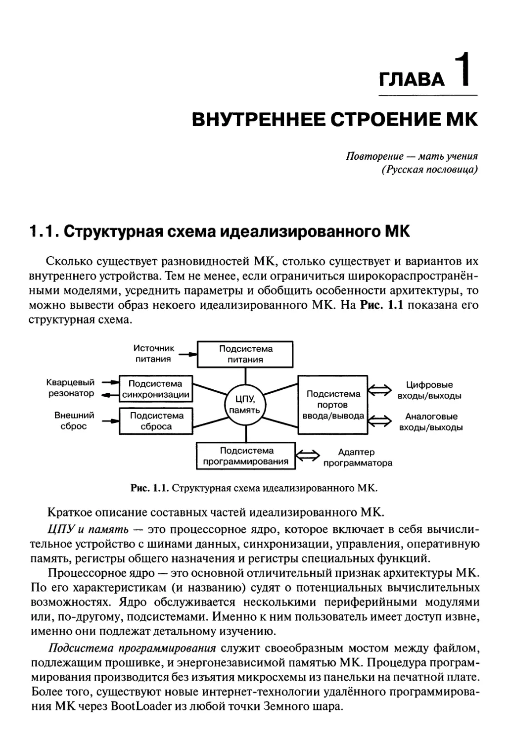 Глава 1. Внутреннее строение МК
1.1. Структурная схема идеализированного МК