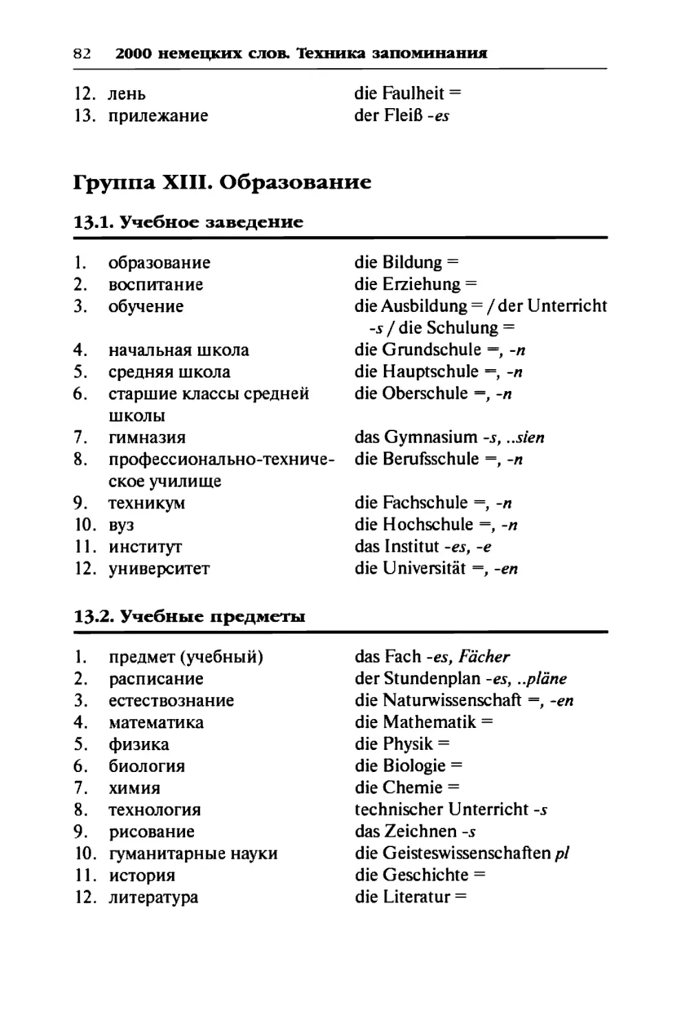 Группа XIII. Образование