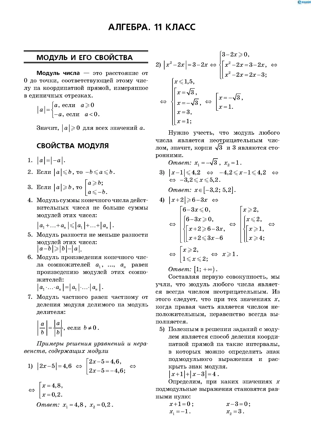 Алгебра. 11 класс
Модуль и его свойства