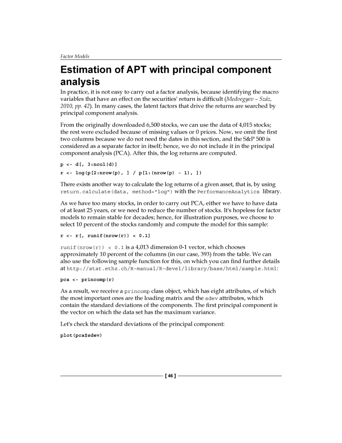 Estimation of APT with principal component analysis