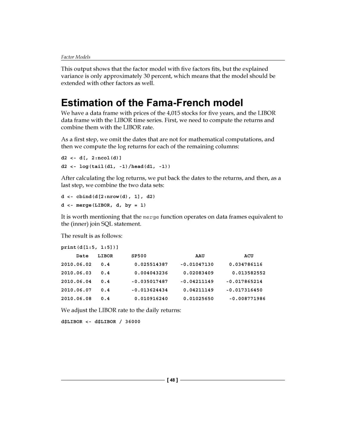 Estimation of the Fama-French model