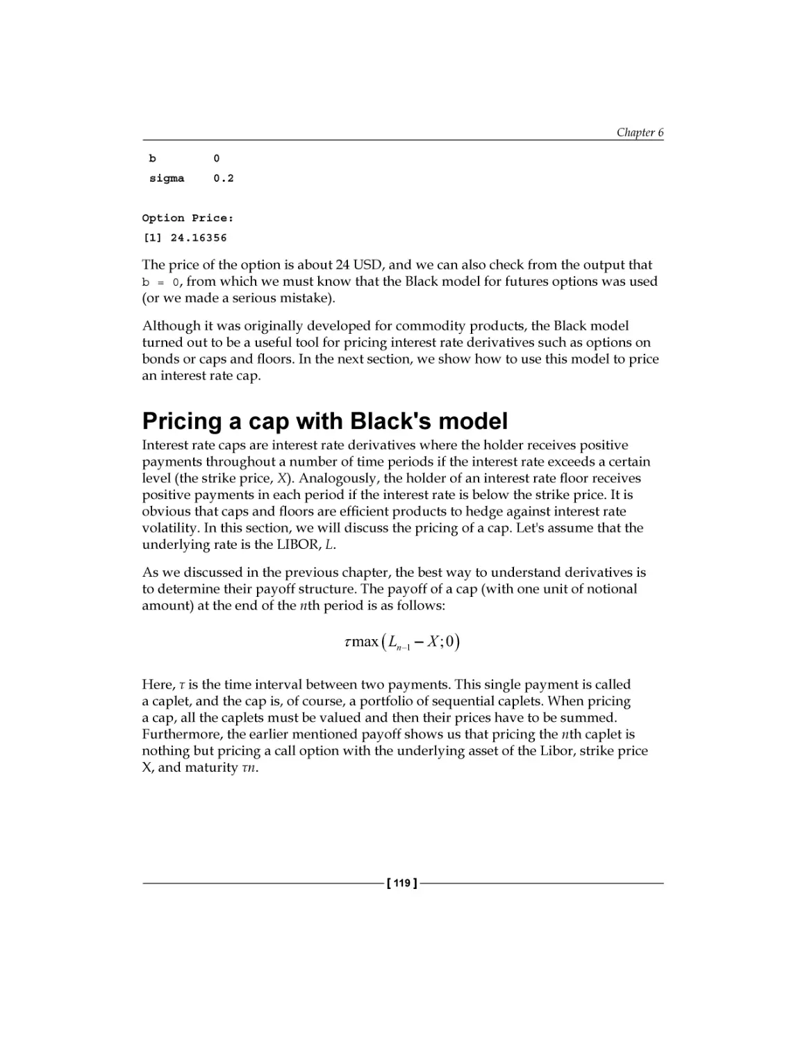 Pricing a cap with Black's model