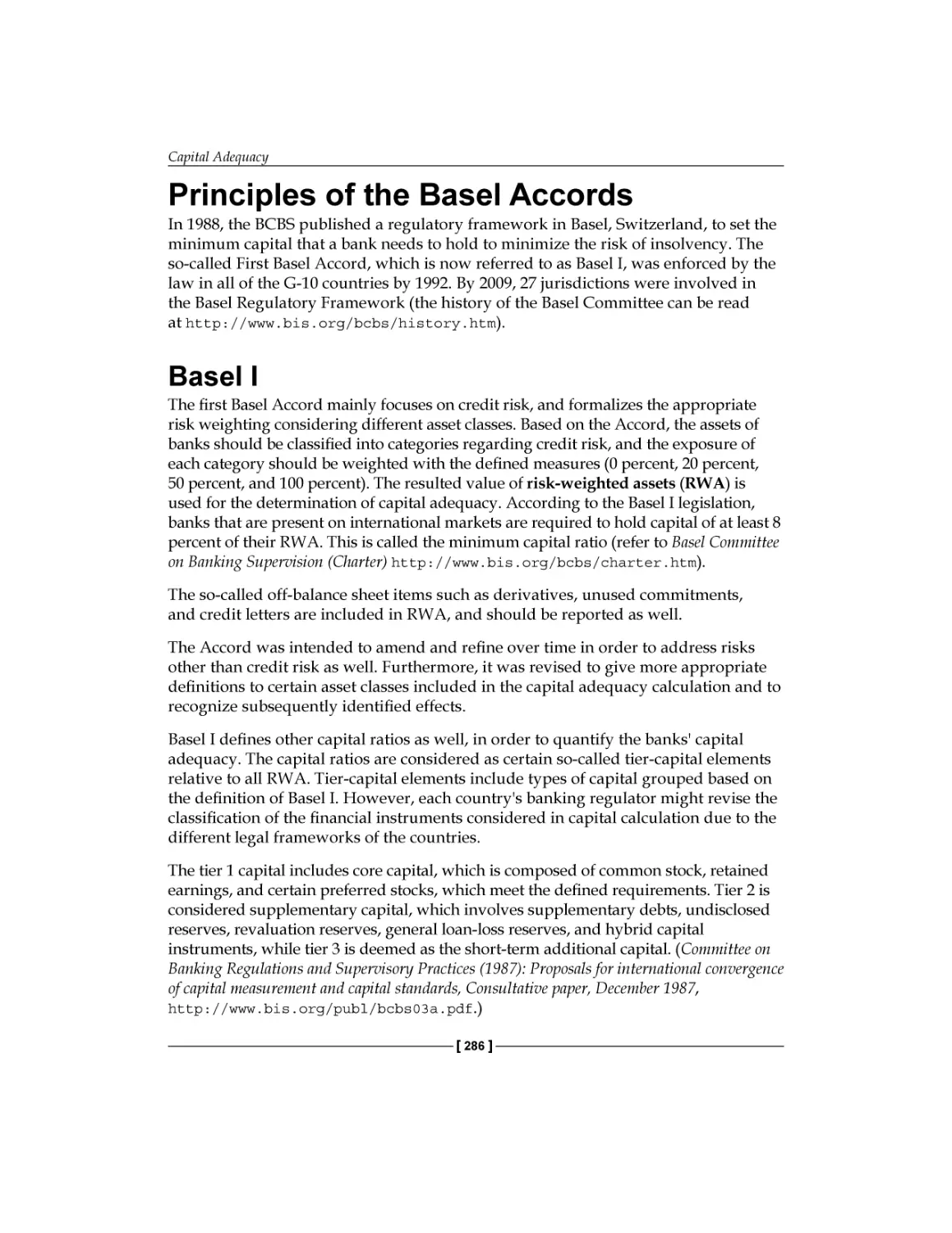 Principles of the Basel Accords
Basel I