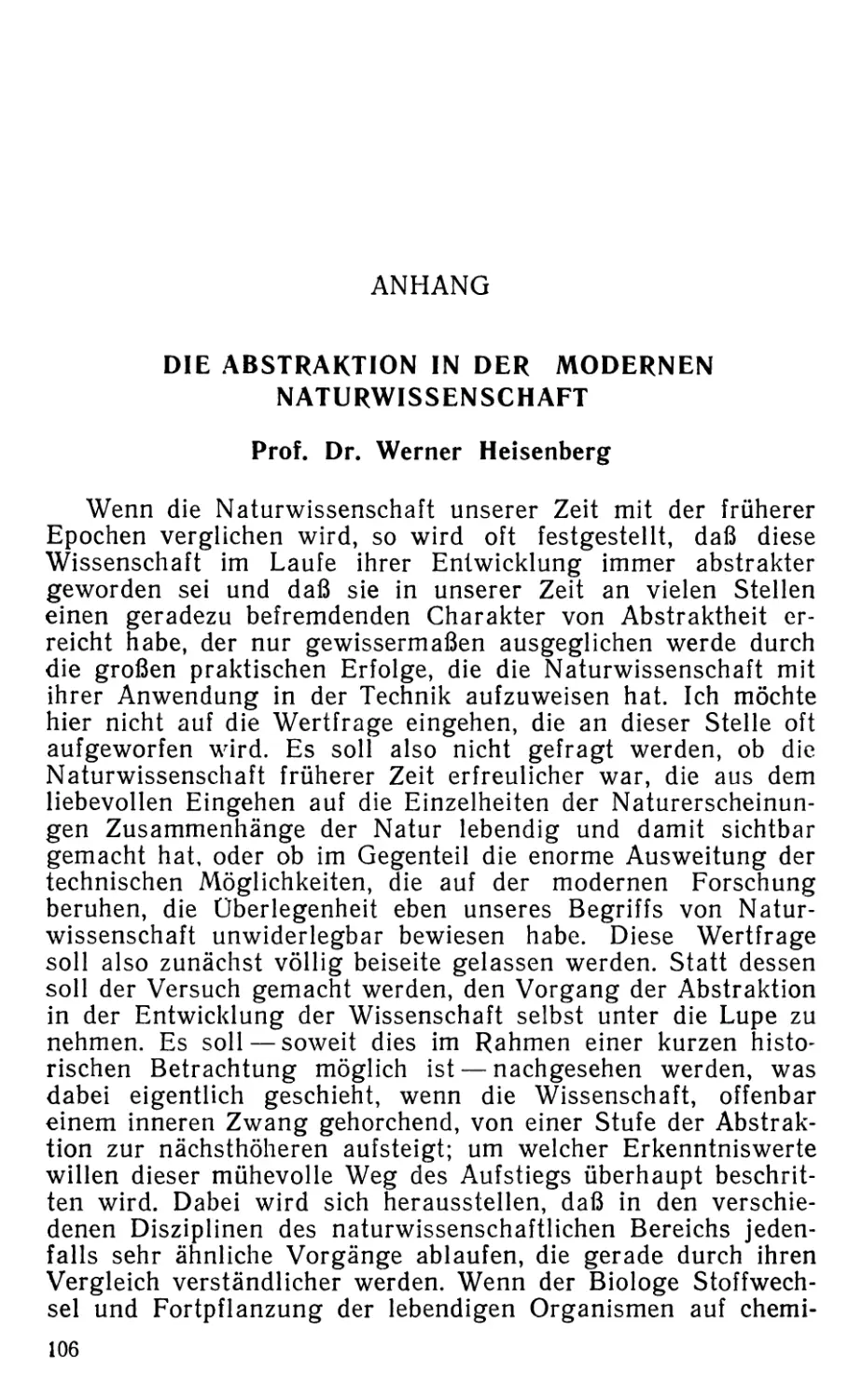 Anhang. W. Heisenberg. Die Abstraktion in der m. N.