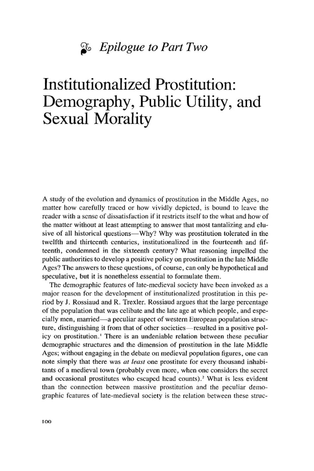 Epilogue to Part Two: Institutionalized Prostitution: Demography, Public Utility, and Sexual Morality