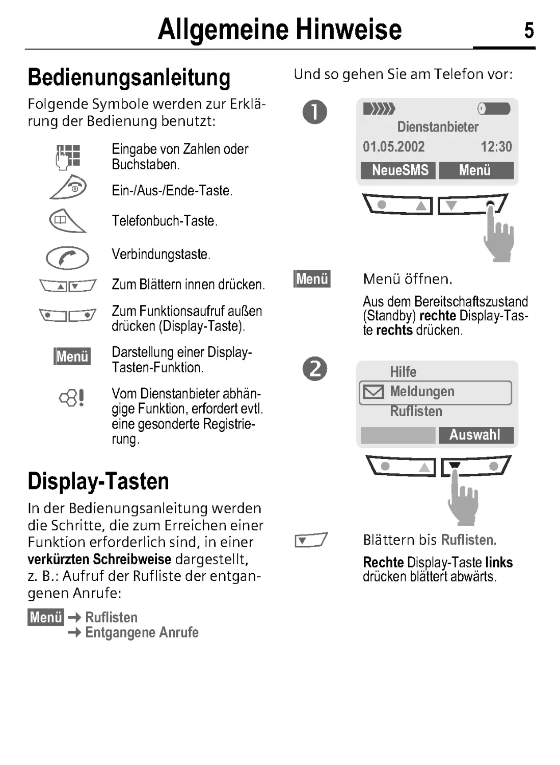 Allgemeine Hinweise
Display-Tasten