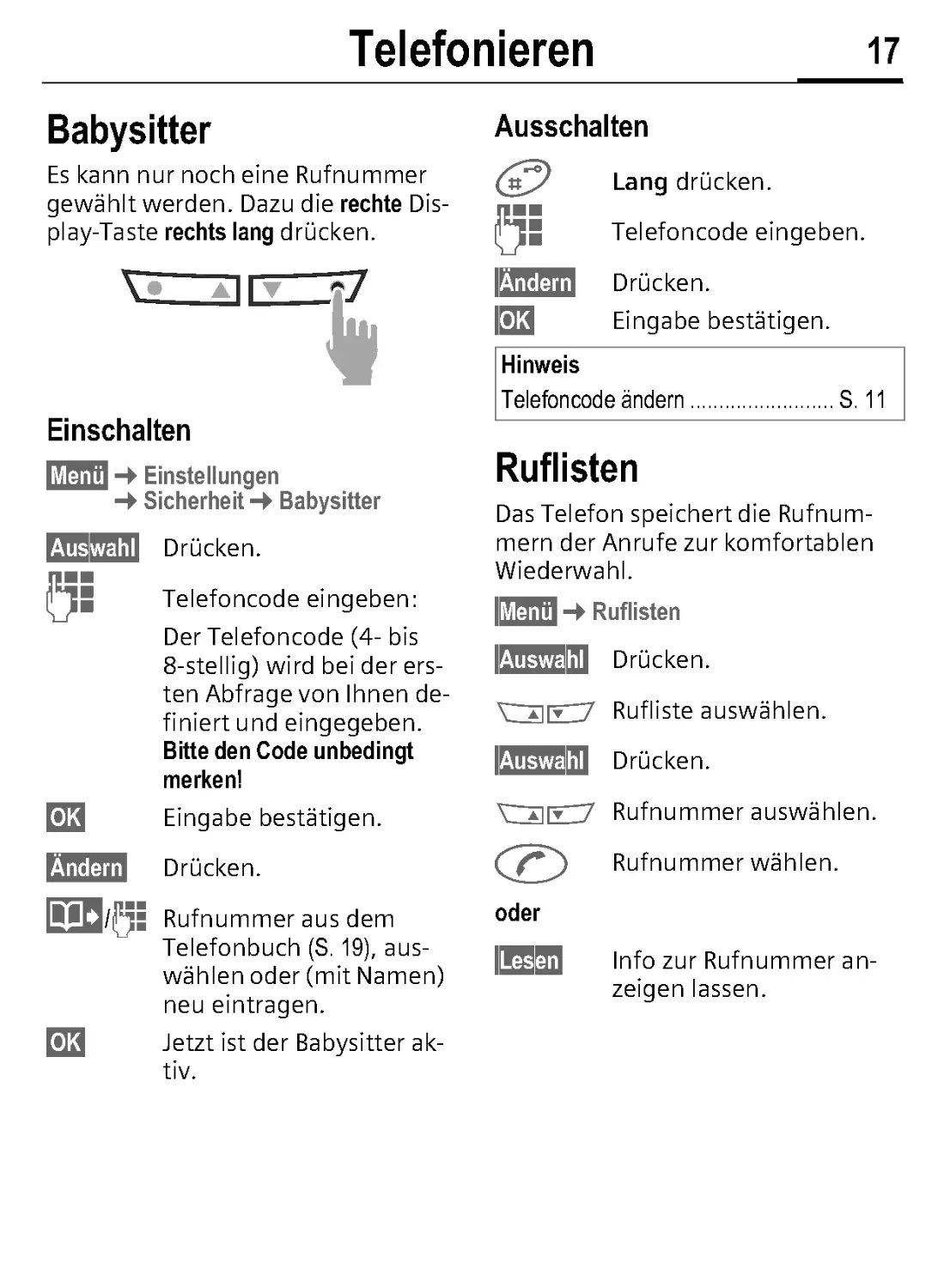 Ausschalten
Ruflisten