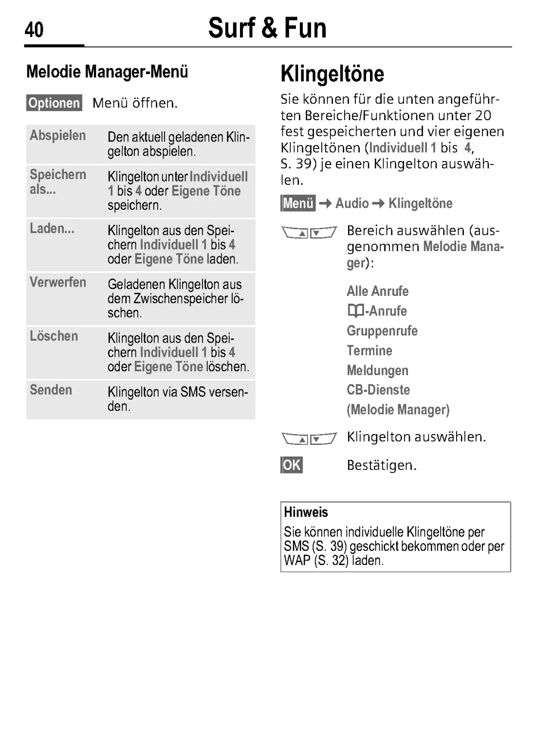 Melodie Manager-Menü
Klingeltöne