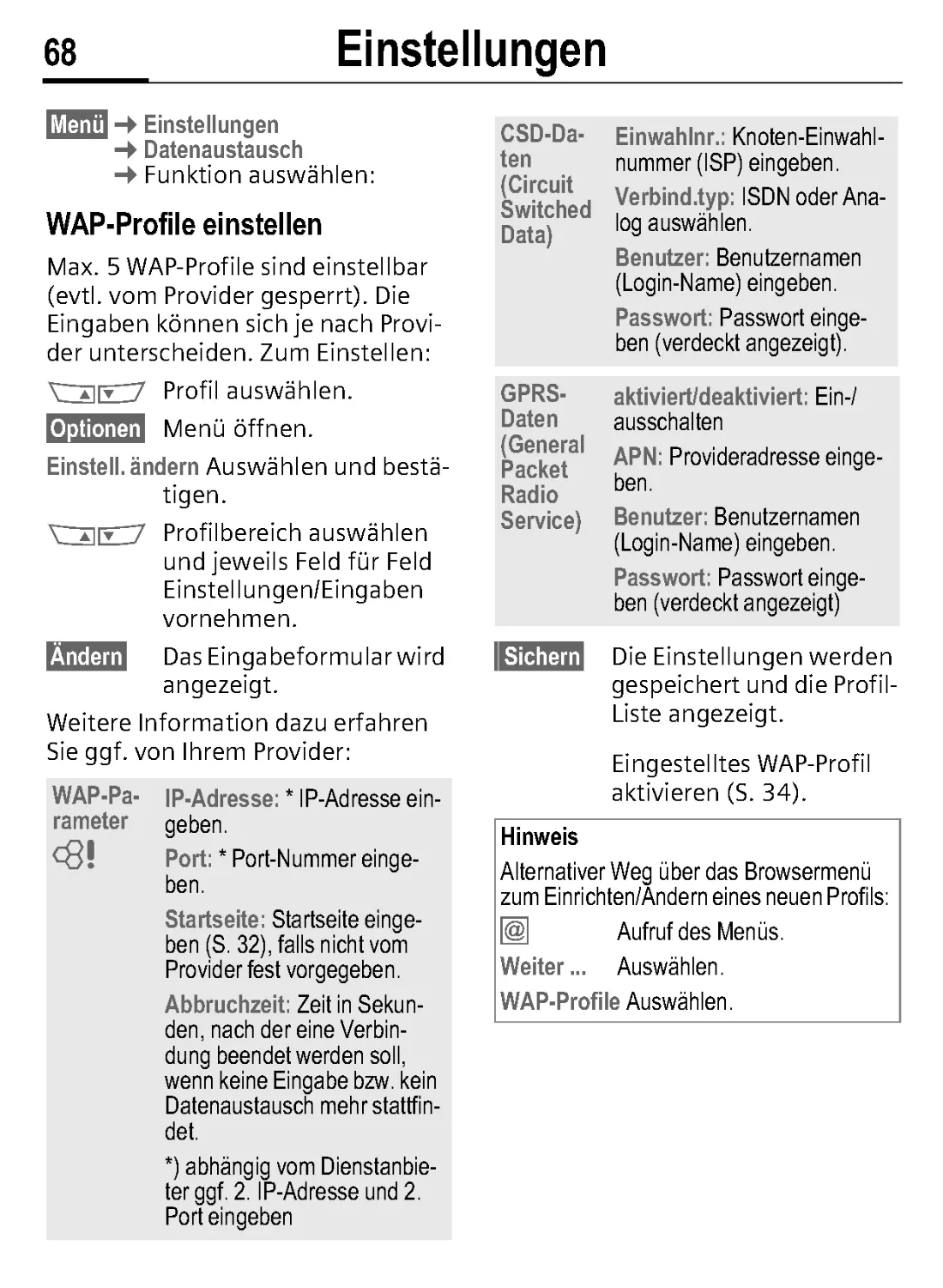 WAP-Profile einstellen