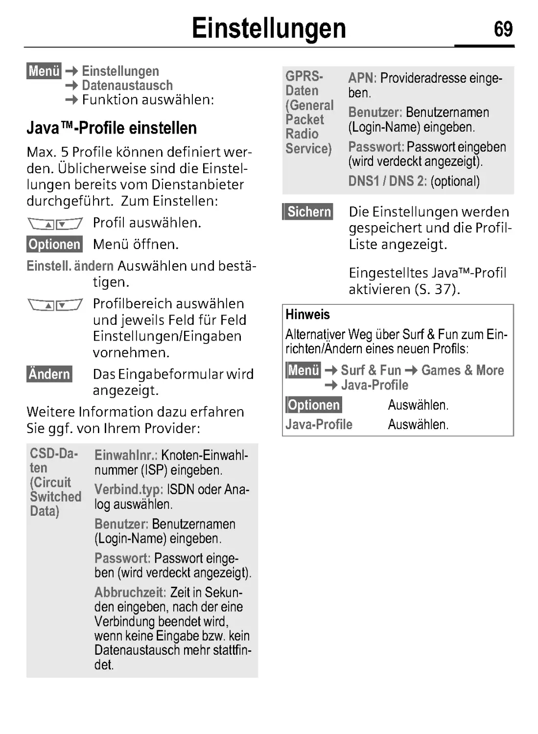 Java™-Profile einstellen