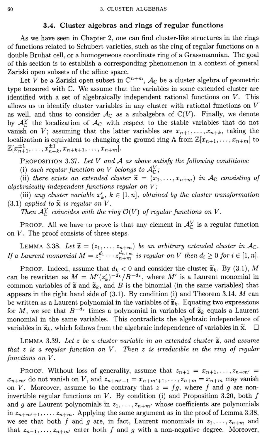 3.4. Cluster algebras and rings of regular functions 74