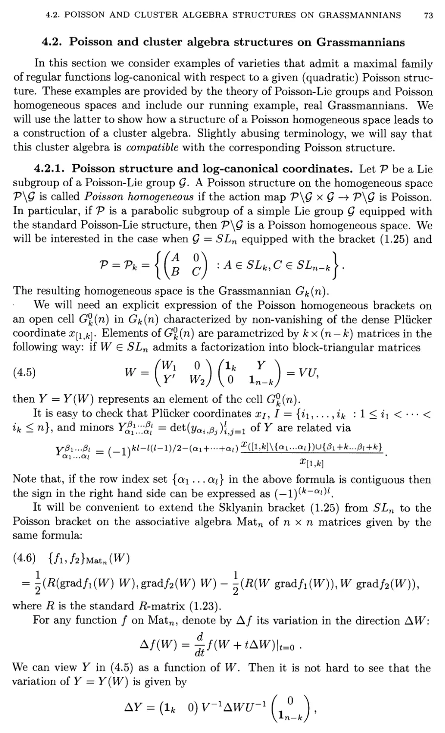 4.2. Poisson and cluster algebra structures on Grassmannians 87