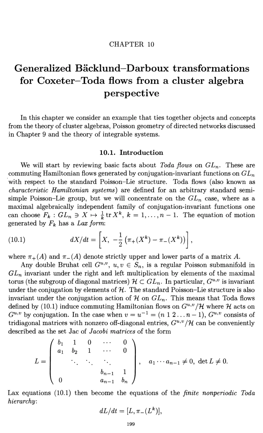 Chapter 10. Generalized Backlund-Darboux transformations for Coxeter- Toda flows from a cluster algebra perspective 213
