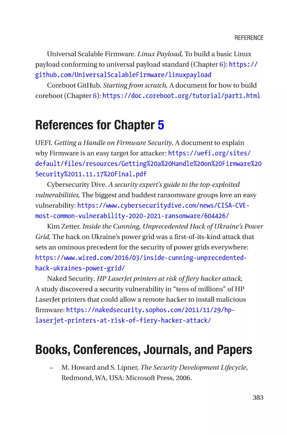 References for Chapter 5
Books, Conferences, Journals, and Papers