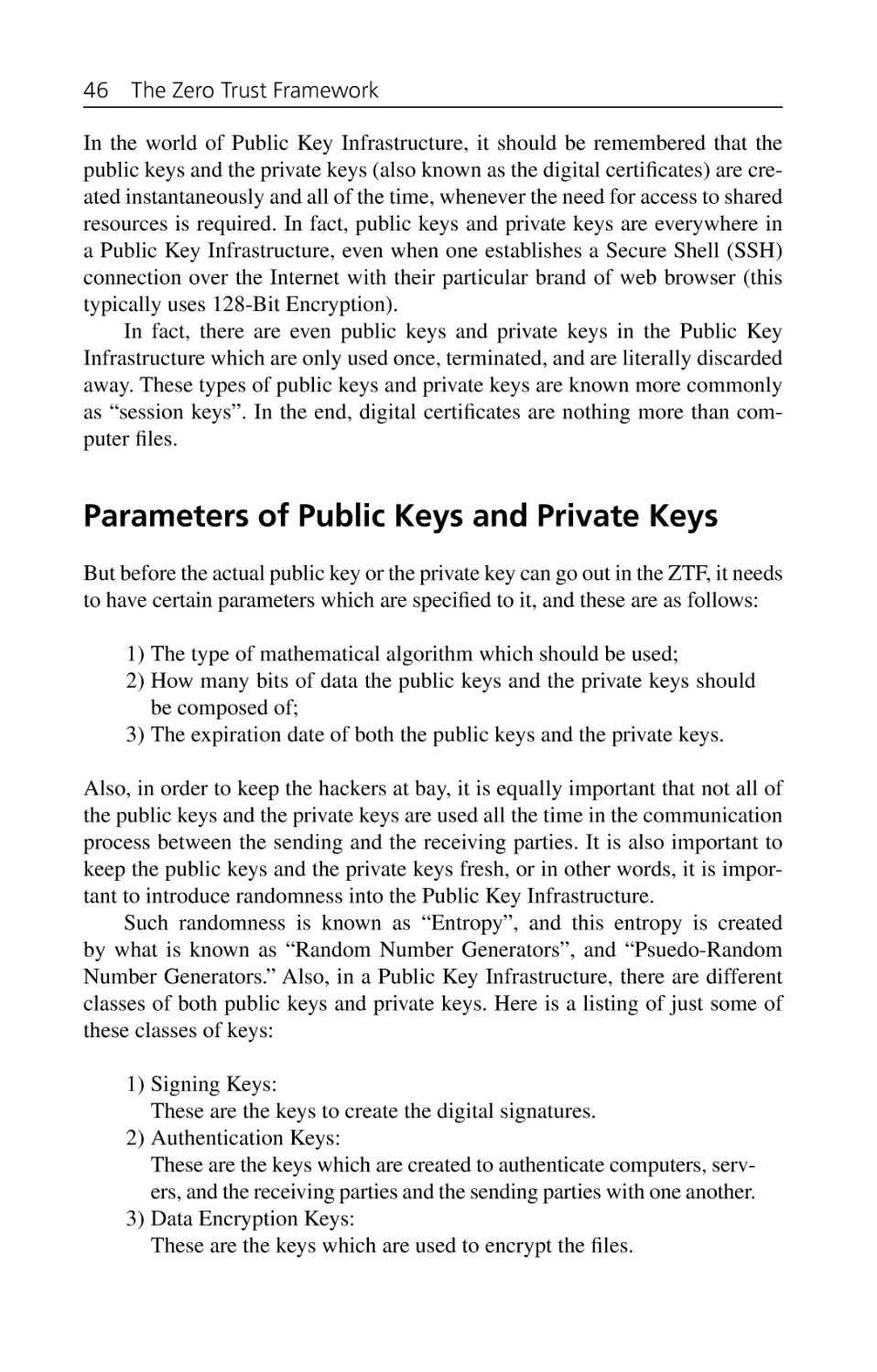 Parameters of Public Keys and Private Keys