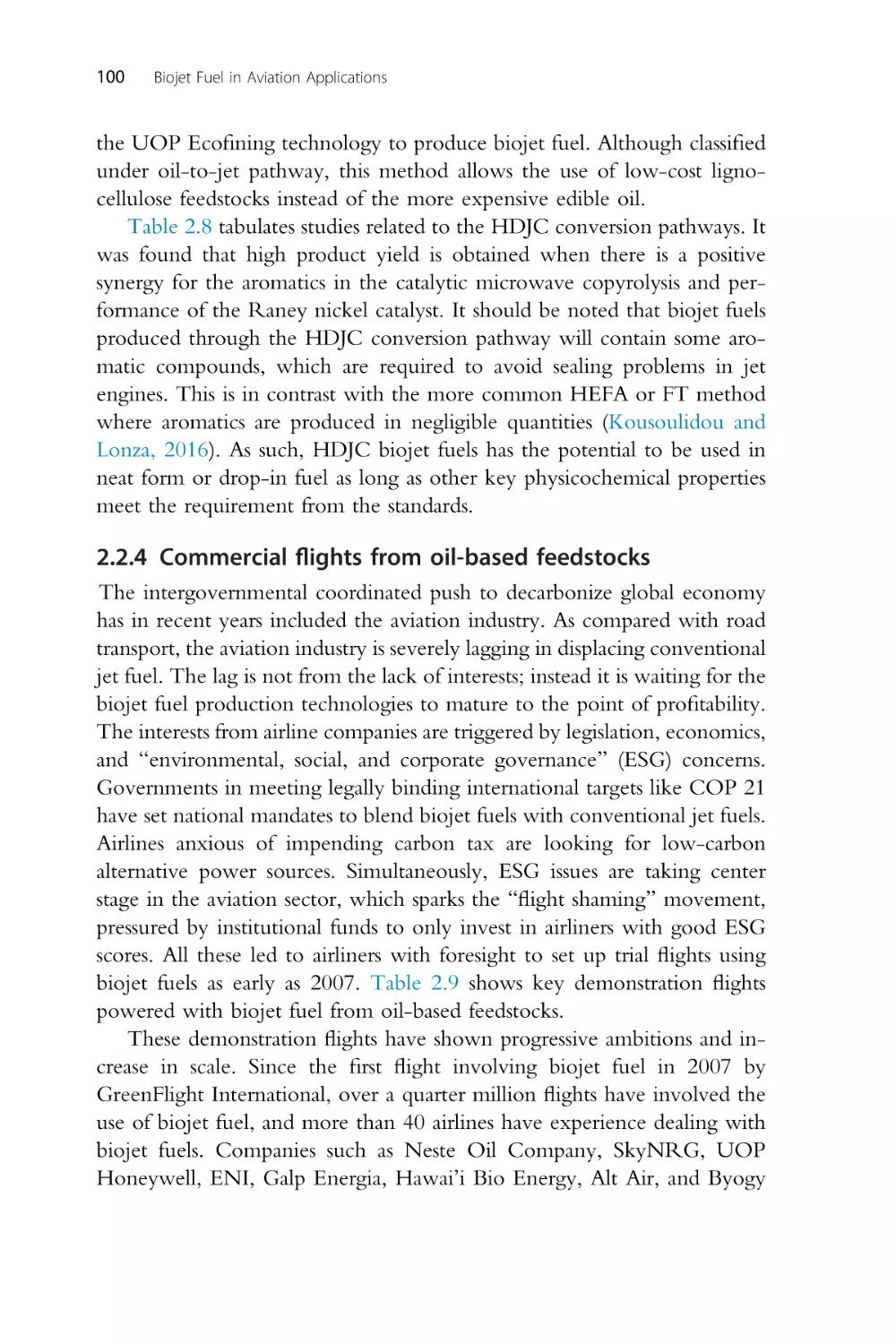 2.2.4 Commercial flights from oil-based feedstocks