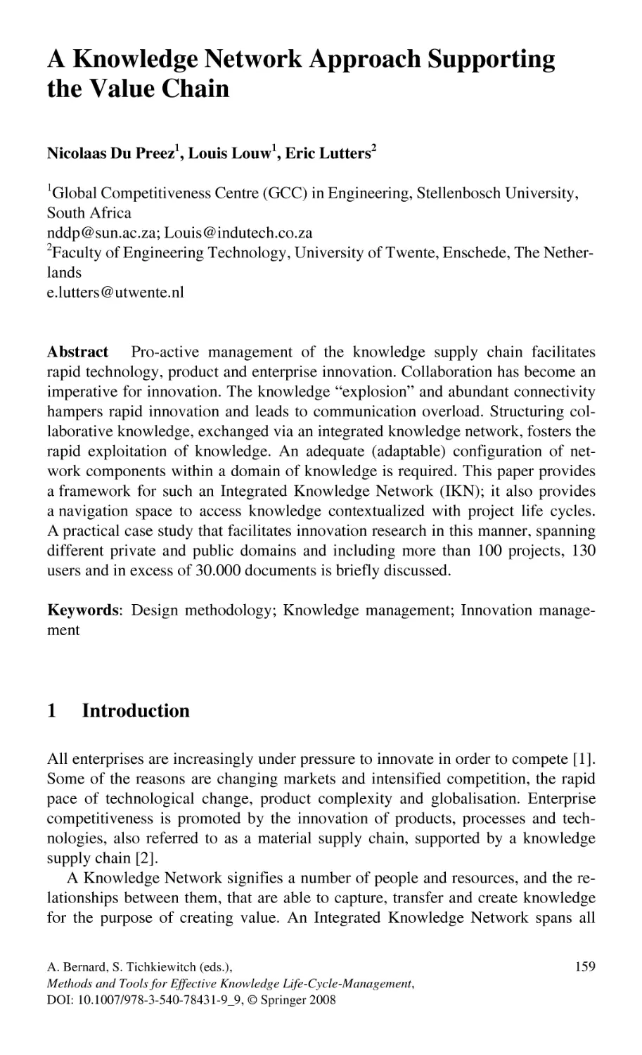 A Knowledge Network Approach Supporting the Value Chain