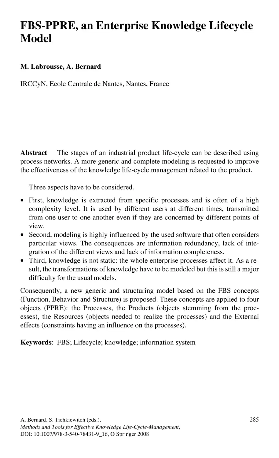 FBS-PPRE, an Enterprise Knowledge Lifecycle Model