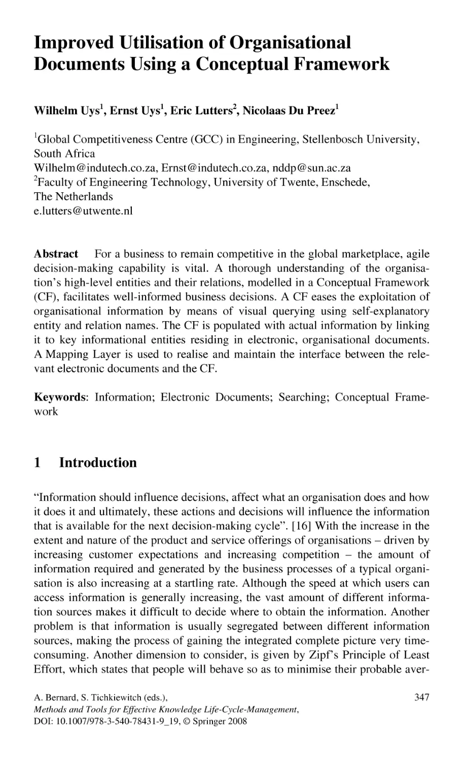 Improved Utilisation of Organisational Documents Using a Conceptual Framework