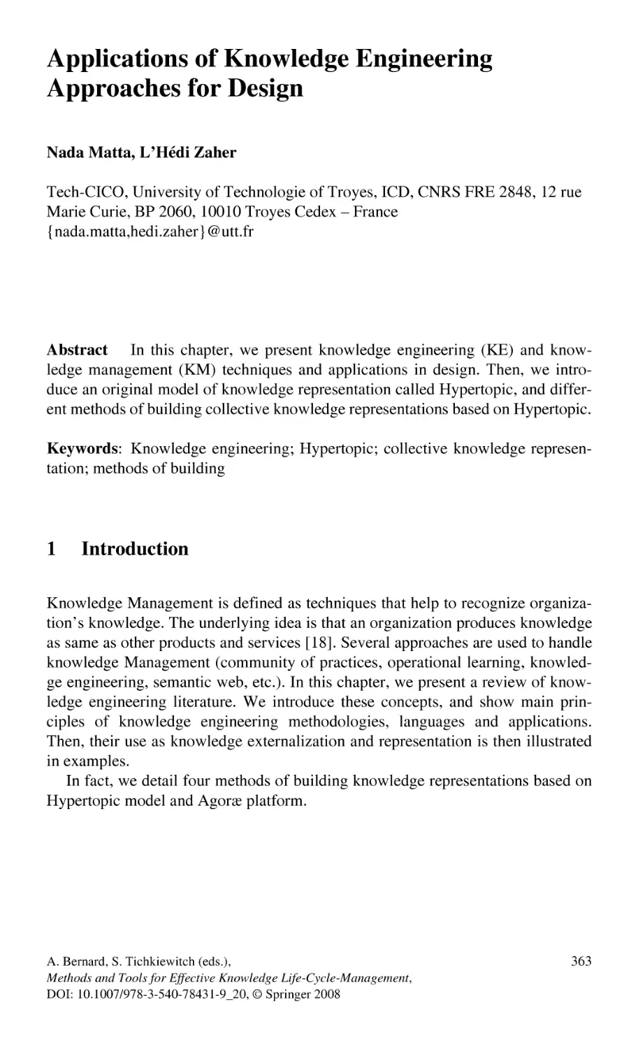 Applications of Knowledge Engineering Approaches for Design