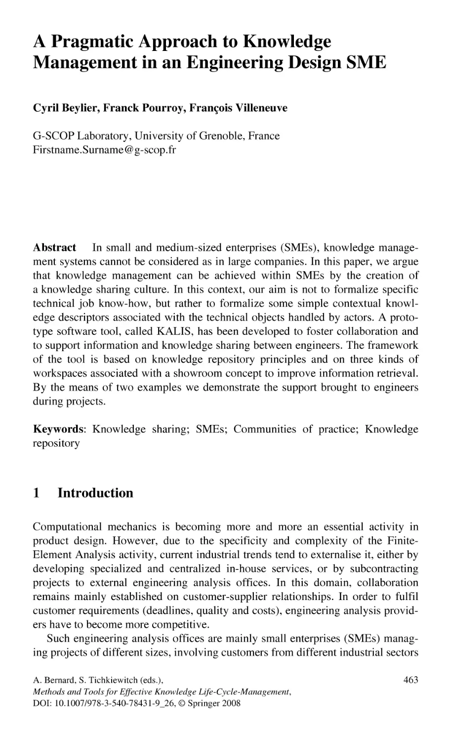 A Pragmatic Approach to Knowledge Management in an Engineering Design SME