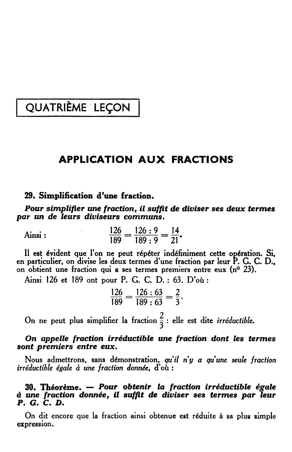 IVe leçon. — Application aux fractions