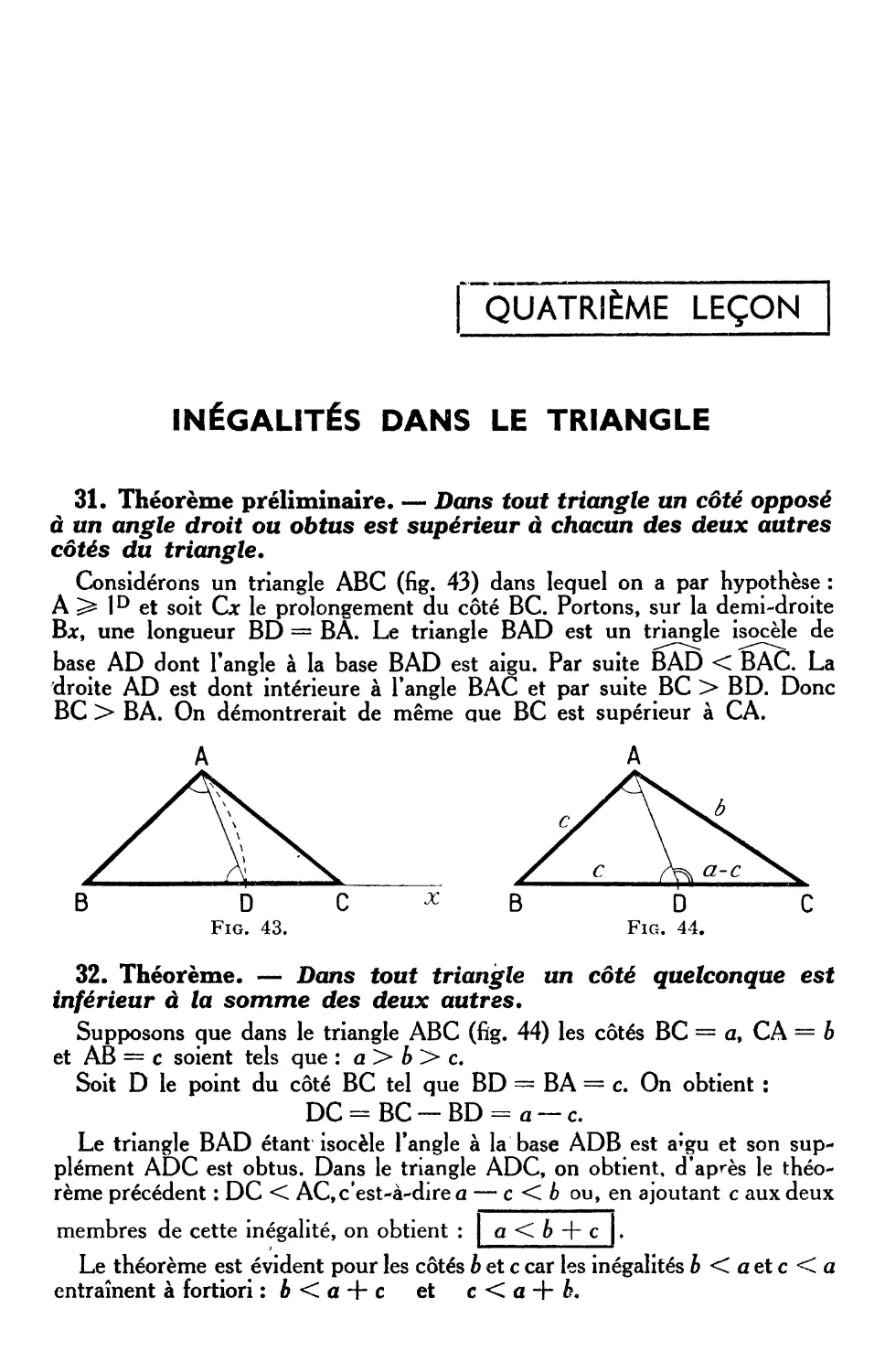 IVe leçon. — Inégalités dans le triangle