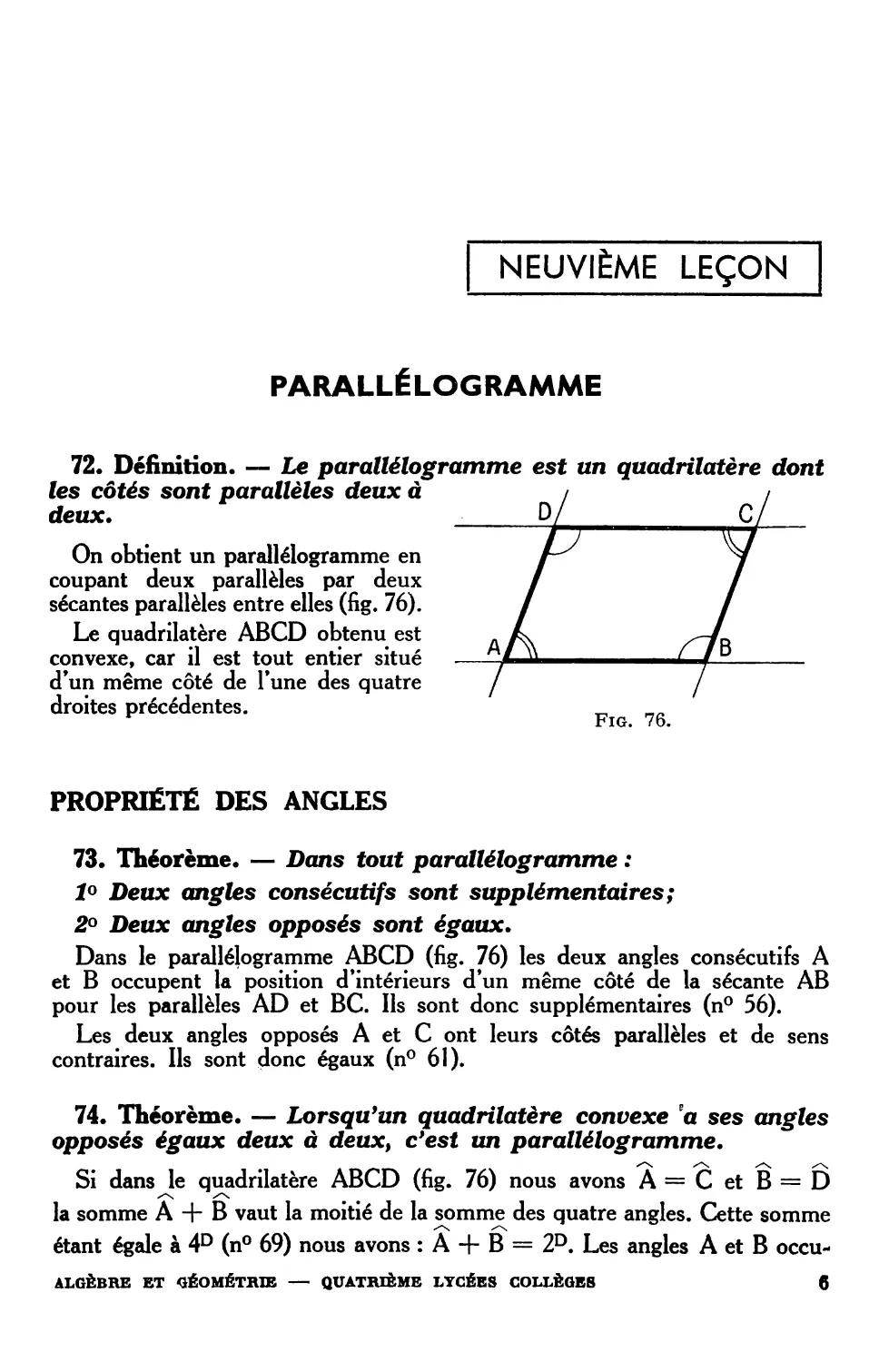 IX° leçon. — Parallélogramme