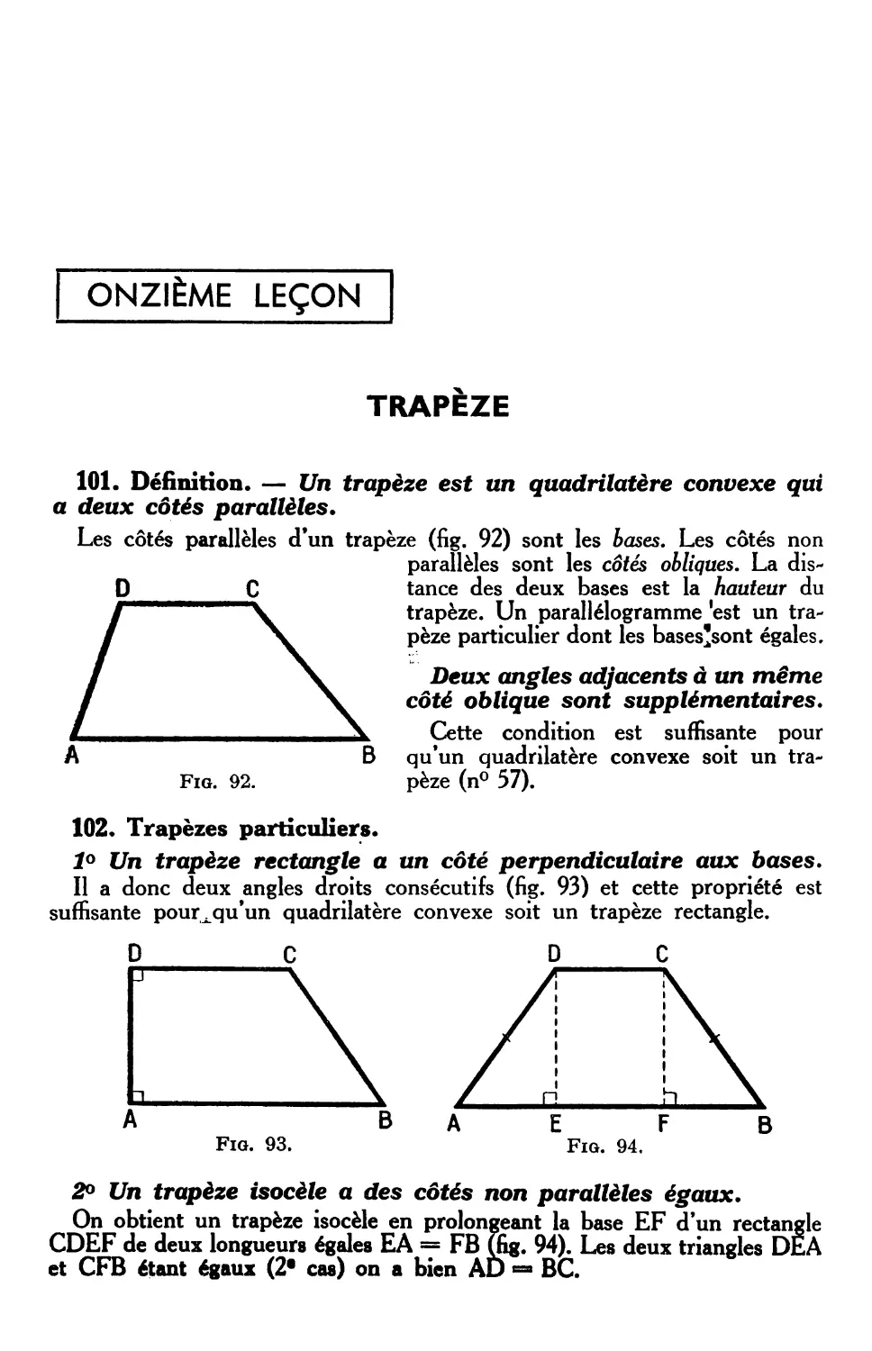 XIe leçon. — Trapèze — Parallèles équîdistantes