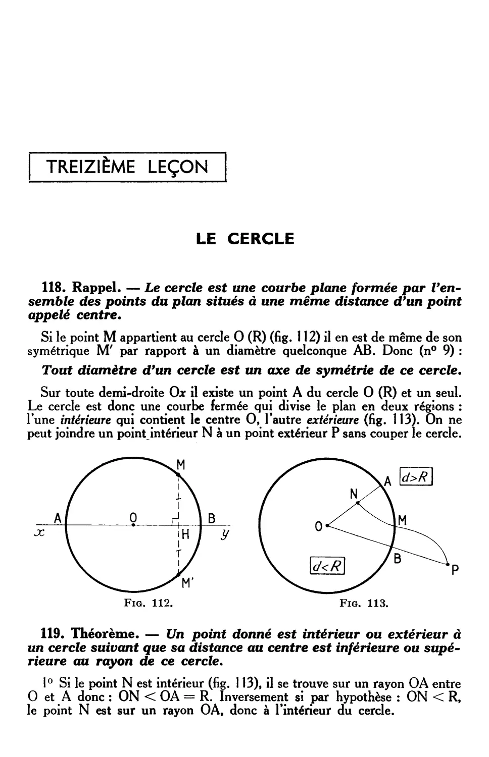 XIIIe leçon. — Le cercle — Droite et cercle