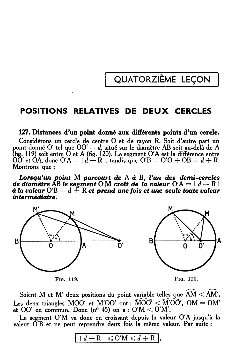 XIVe leçon. — Positions relatives de deux cercles