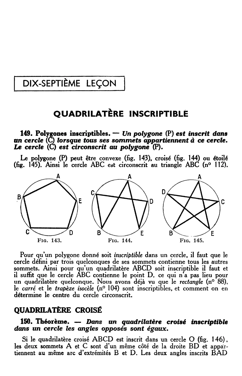 XVIIe leçon. — Quadrilatère inscriptible