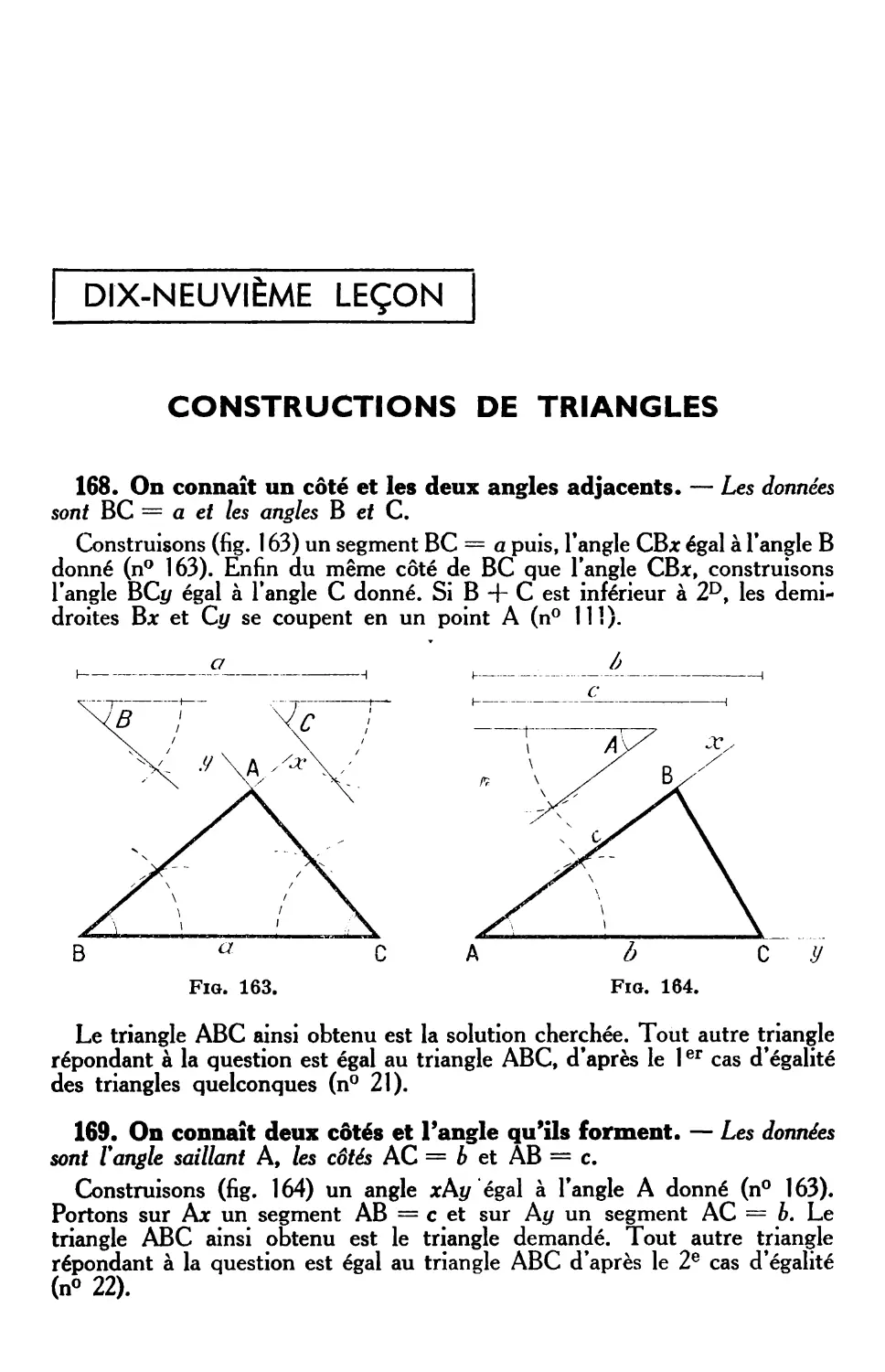 XIXe leçon. — Constructions de triangles