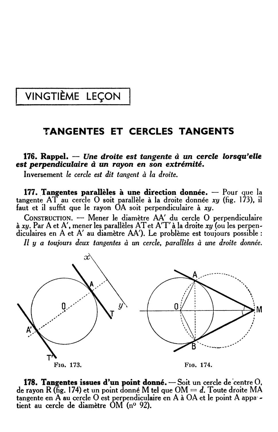 XX° leçon. — Tangentes et cercles tangents