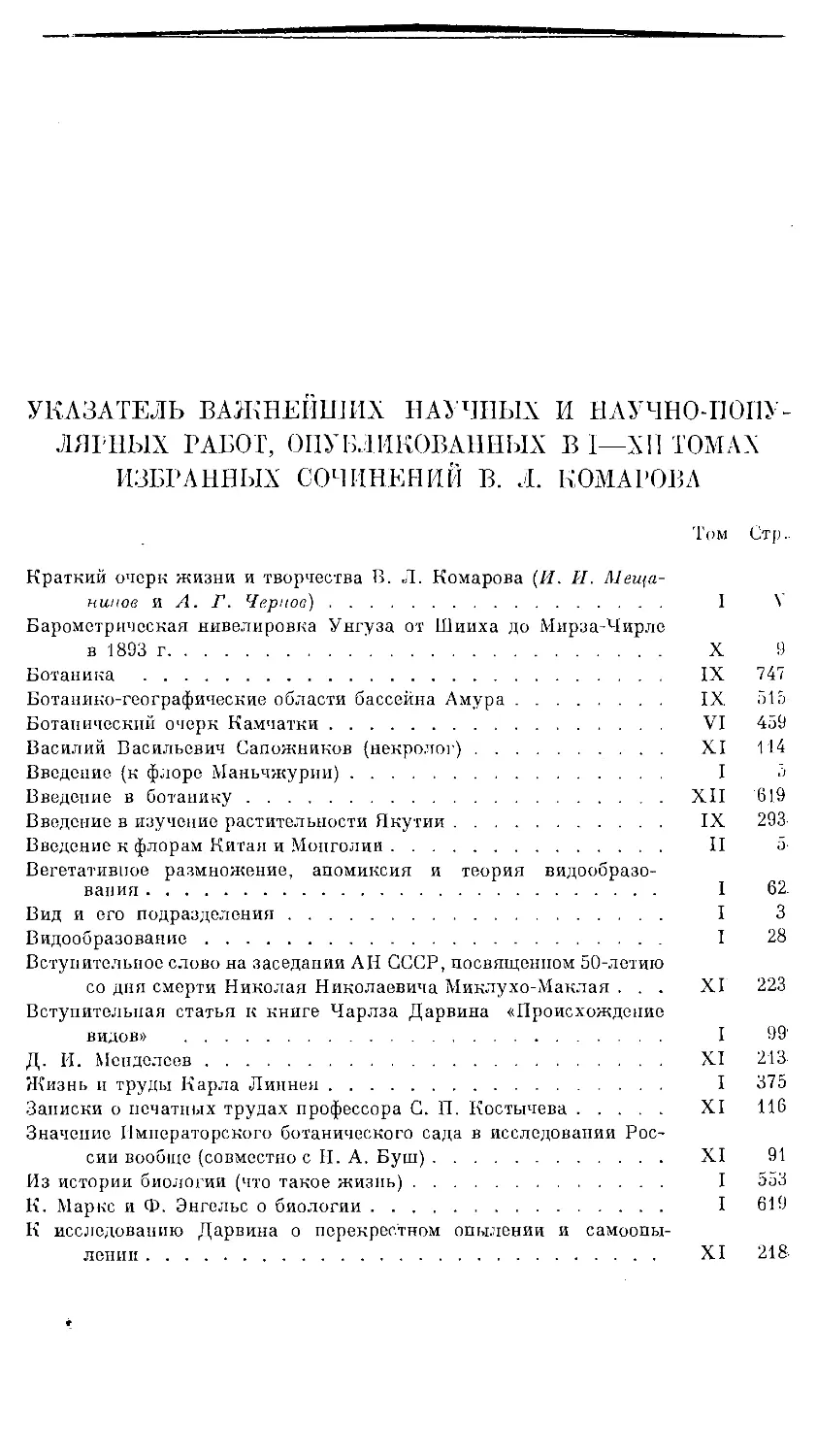 {1082} УКАЗАТЕЛЬ ВАЖНЕЙШИХ НАУЧНЫХ И НАУЧНО-ПОПУЛЯРНЫХ РАБОТ, ОПУБЛИКОВАННЫХ В I —XII ТОМАХ ИЗБРАННЫХ СОЧИНЕНИЙ В. Л. КОМАРОВА