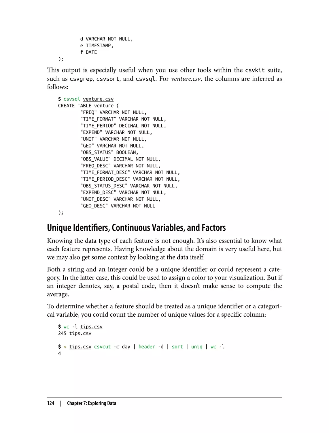 Unique Identifiers, Continuous Variables, and Factors