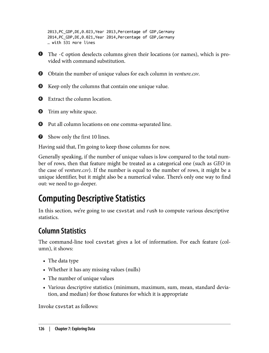 Computing Descriptive Statistics
Column Statistics