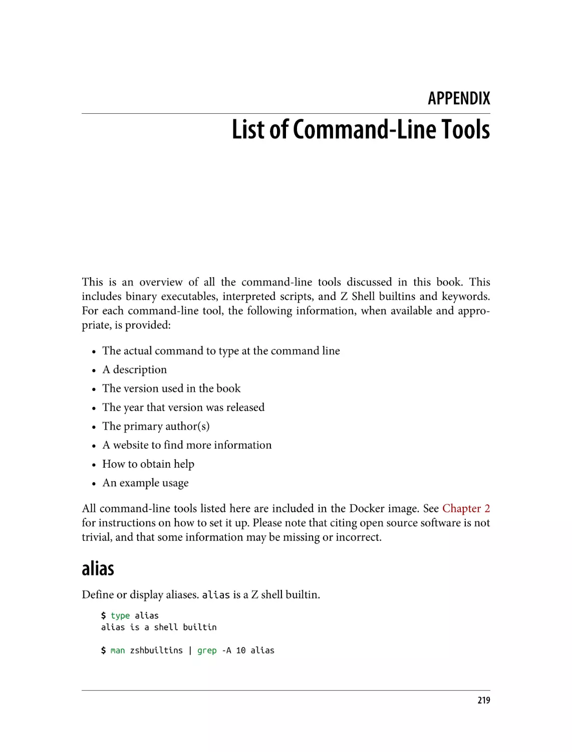Appendix. List of Command-Line Tools
alias