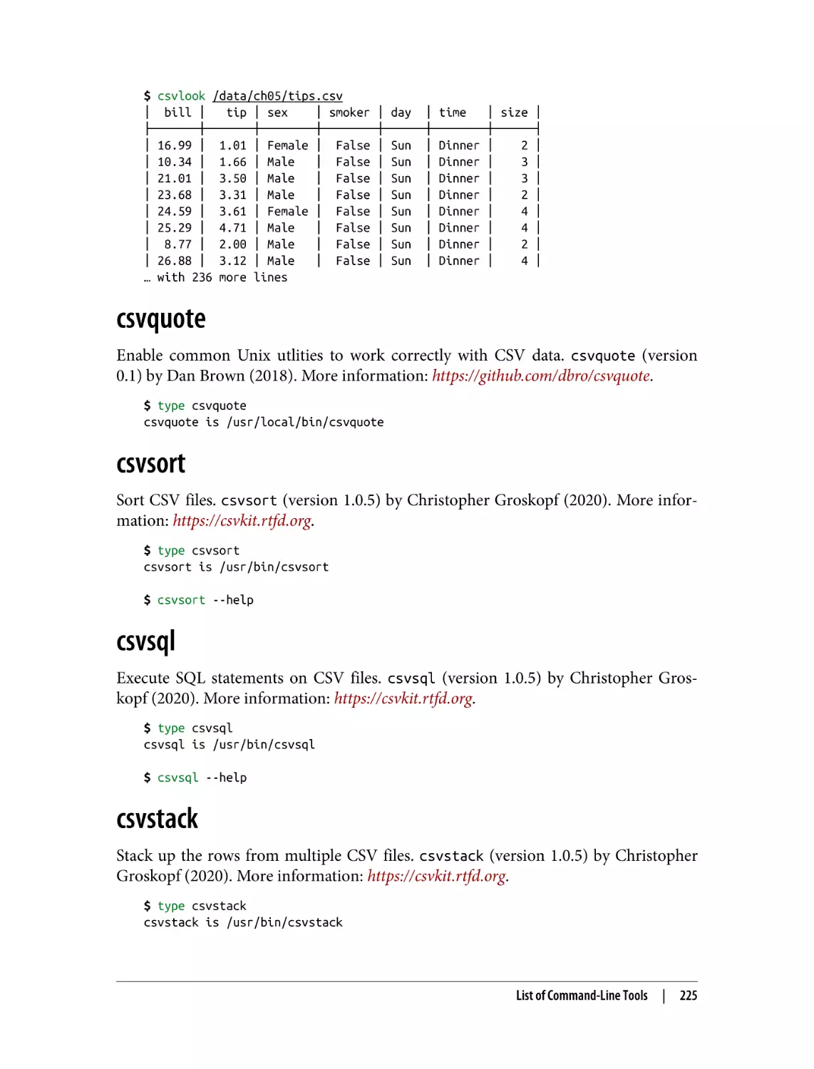 csvquote
csvsort
csvsql
csvstack
