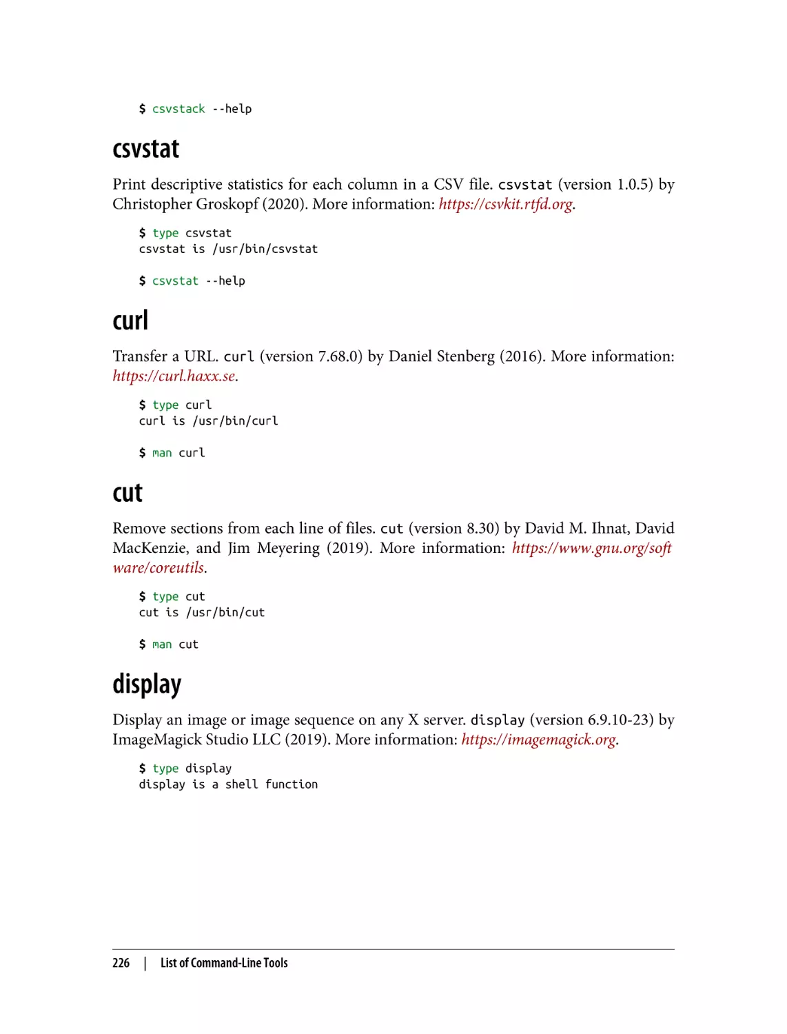 csvstat
curl
cut
display